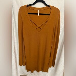 Free People Criss Cross sweater gingerroot mustard yellow size small M